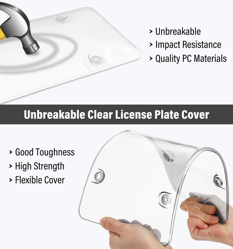 KLSKKJ 2 Pack Clear License Plate Covers, License Plate Protector Unbreakable Plastic Shields Tag Holder Fits Standard US Plate with Screws Caps - Image 4